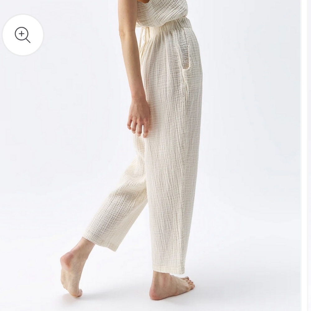 Cream Gauze Elastic-Waist Women's Pants